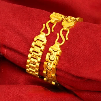 Роскошный браслет из 24-каратного золота, мужской позолоченный браслет, браслет для женщин, Свадебные украшения, подарки