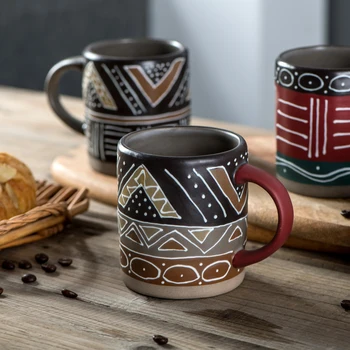 Ручная роспись матовая керамическая кофейная чашка ретро креативная кофейная чашка чай молоко вода стакан офисный кухонный напиток