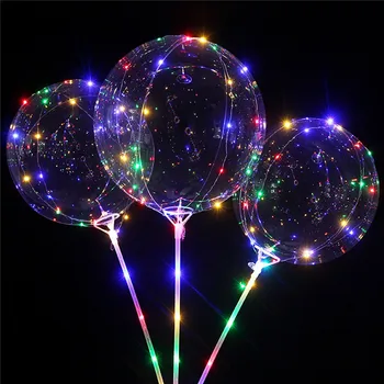Светодиодный воздушный шар, прозрачный гелий, прозрачные светящиеся воздушные шары с палочками, украшения для свадьбы, дня рождения, детский светодиодный световой воздушный шар