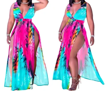 Сексуальное Летнее платье с принтом 2023, Женское Модное Длинное платье с V-образным вырезом, Пляжные Свободные Женские платья, Vestidos