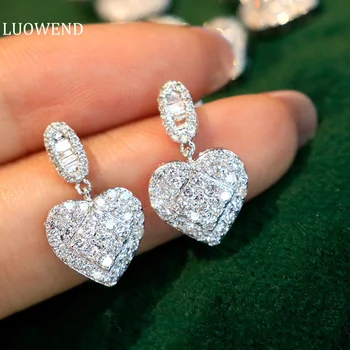 Серьги LUOWEND из белого золота 18 карат, Женские серьги-гвоздики в форме сердца, настоящие натуральные бриллианты, 1 карат, роскошные вечерние ювелирные изделия, настраиваемые на заказ