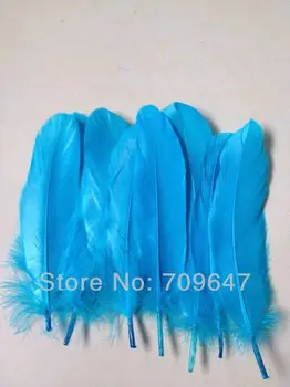 Синее перо! 200 шт./лот 6-8 дюймов/15-20 см, Самые красивые Бирюзовые гусиные атласные перья, небесно-голубые перья