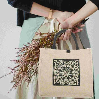 Сувенирная Льняная сумка для покупок, маленькая ручка из мешковины, ручки для Тоут, Женские натуральные продукты многоразового использования