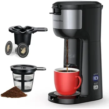 Чашка и молотый кофе, Размер заварки от 6 до 14 унций, Подходит для кружек для путешествий, Мини-кофеварка на одну чашку с функцией самоочистки, черная